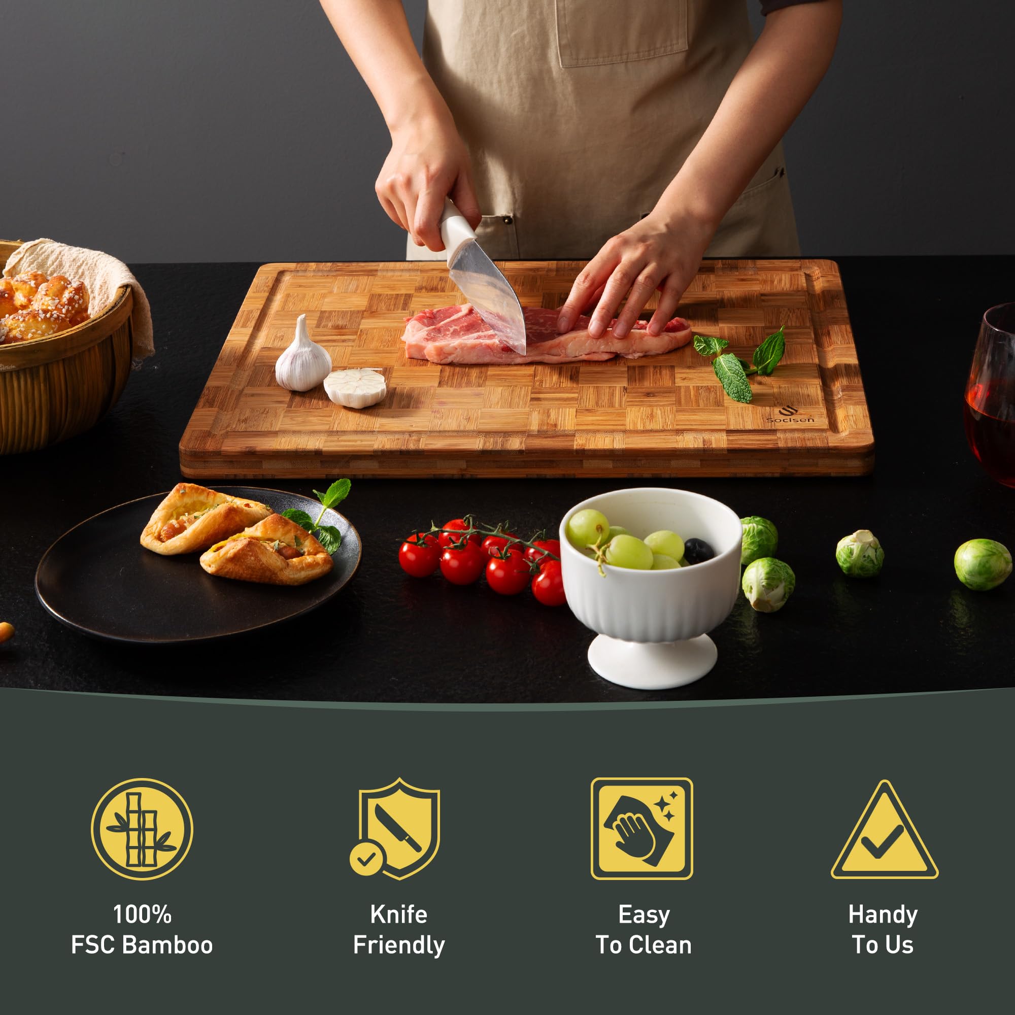 Socisen cutting board fits various counter layouts for versatile kitchen use