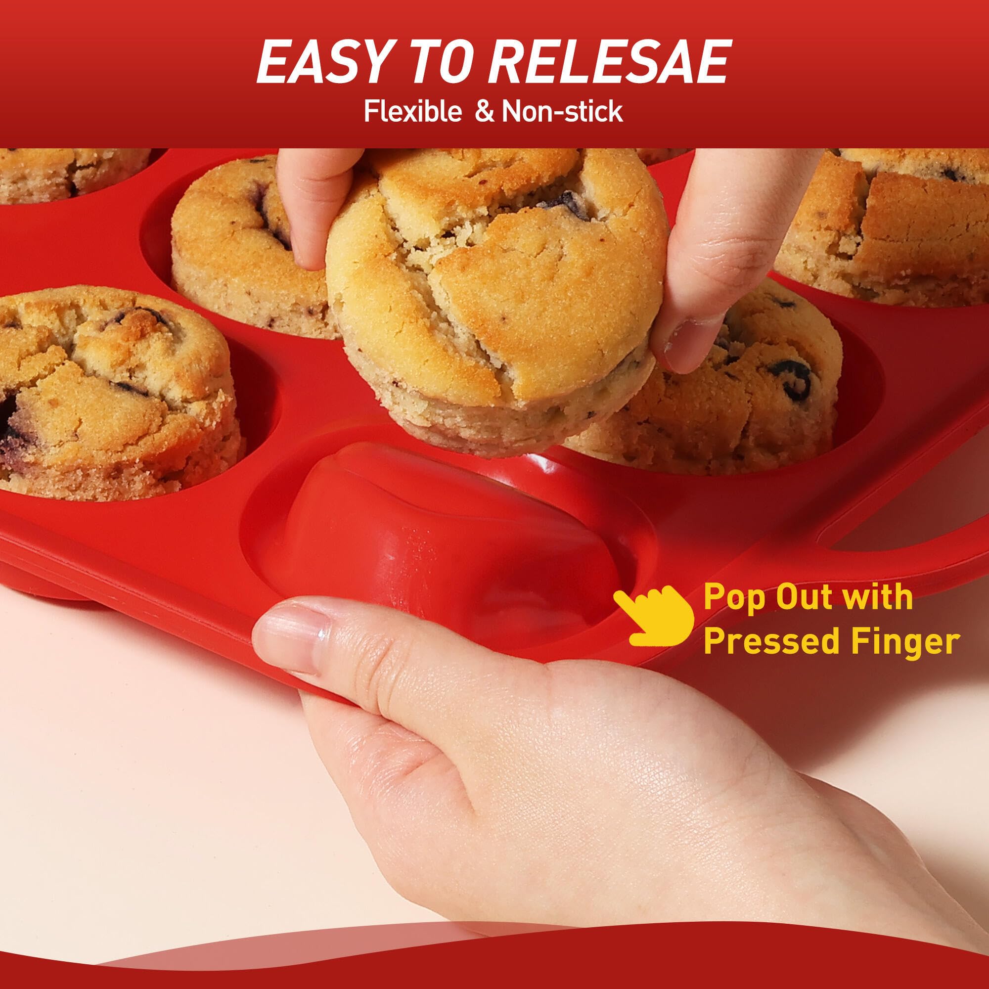 Socisen silicone muffin pan is dishwasher safe for quick cleanup.