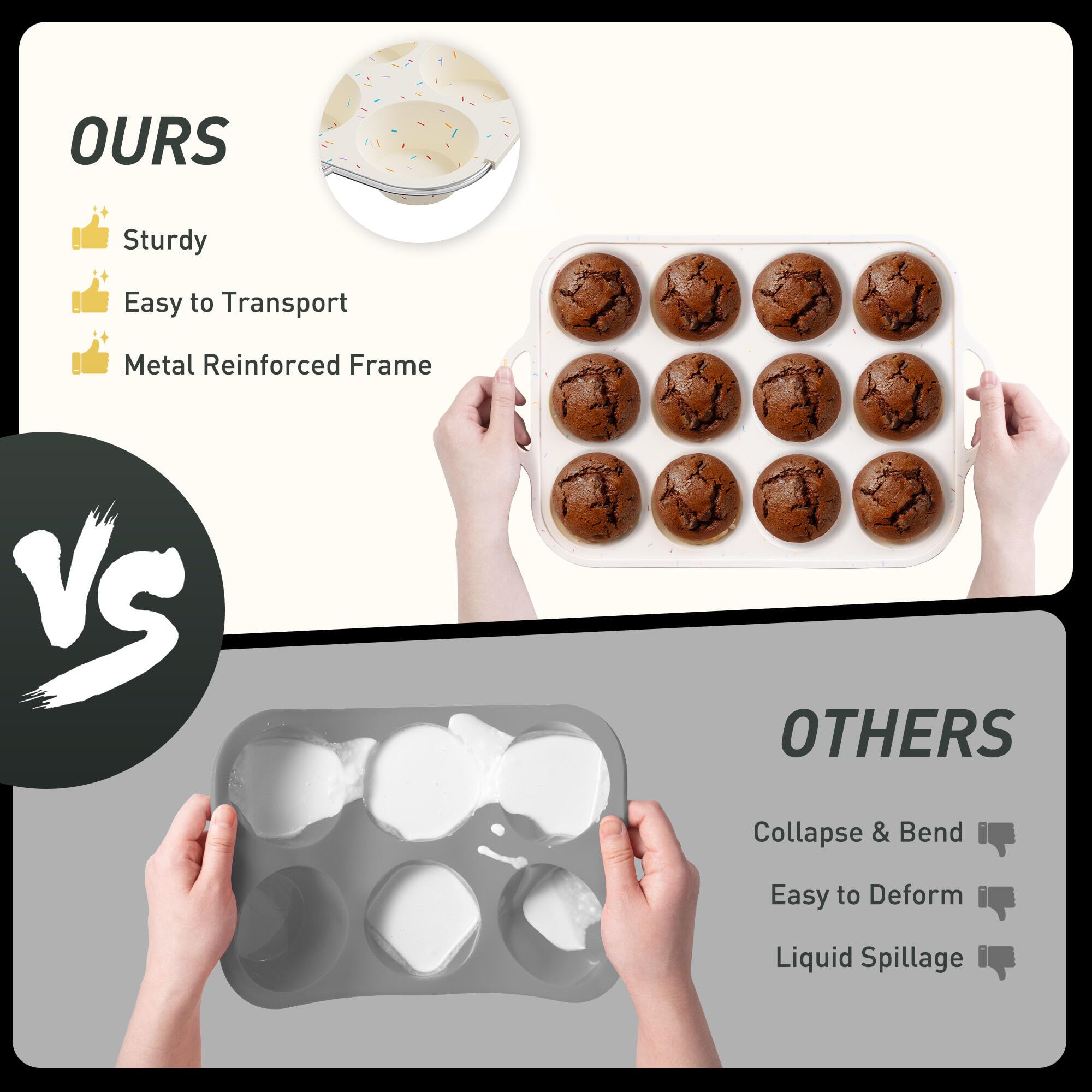 Socisen easy-release silicone muffin tray allows quick demolding with minimal sticking.