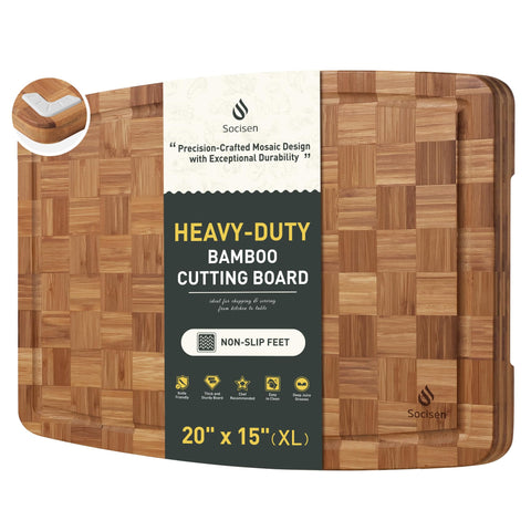 Socisen extra large bamboo cutting board with non-slip feet for stable prep