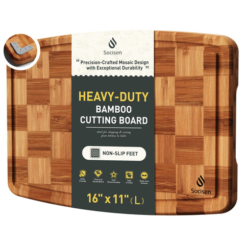 Socisen heavy-duty bamboo cutting board non-slip top view for stable prep
