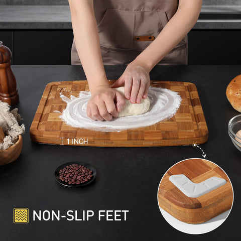 Socisen heavy-duty bamboo cutting board slicing meats on spacious surface