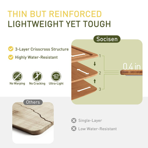Socisen bamboo board featuring a juice groove to catch liquids