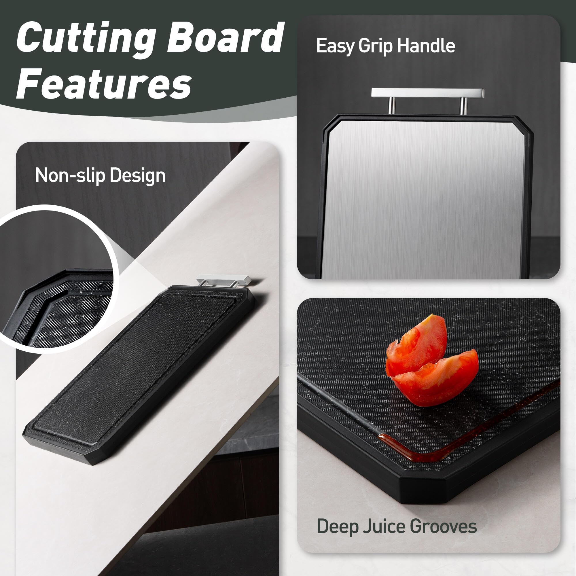Socisen juice groove catches juices, keeping counters clean.