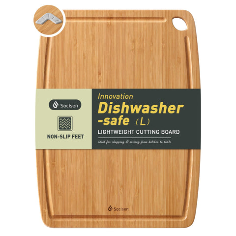 Socisen lightweight bamboo cutting board with anti-slip feet for stable prep
