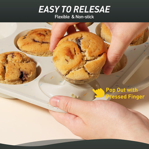 Socisen oven-safe silicone muffin pan withstands high-heat baking reliably.