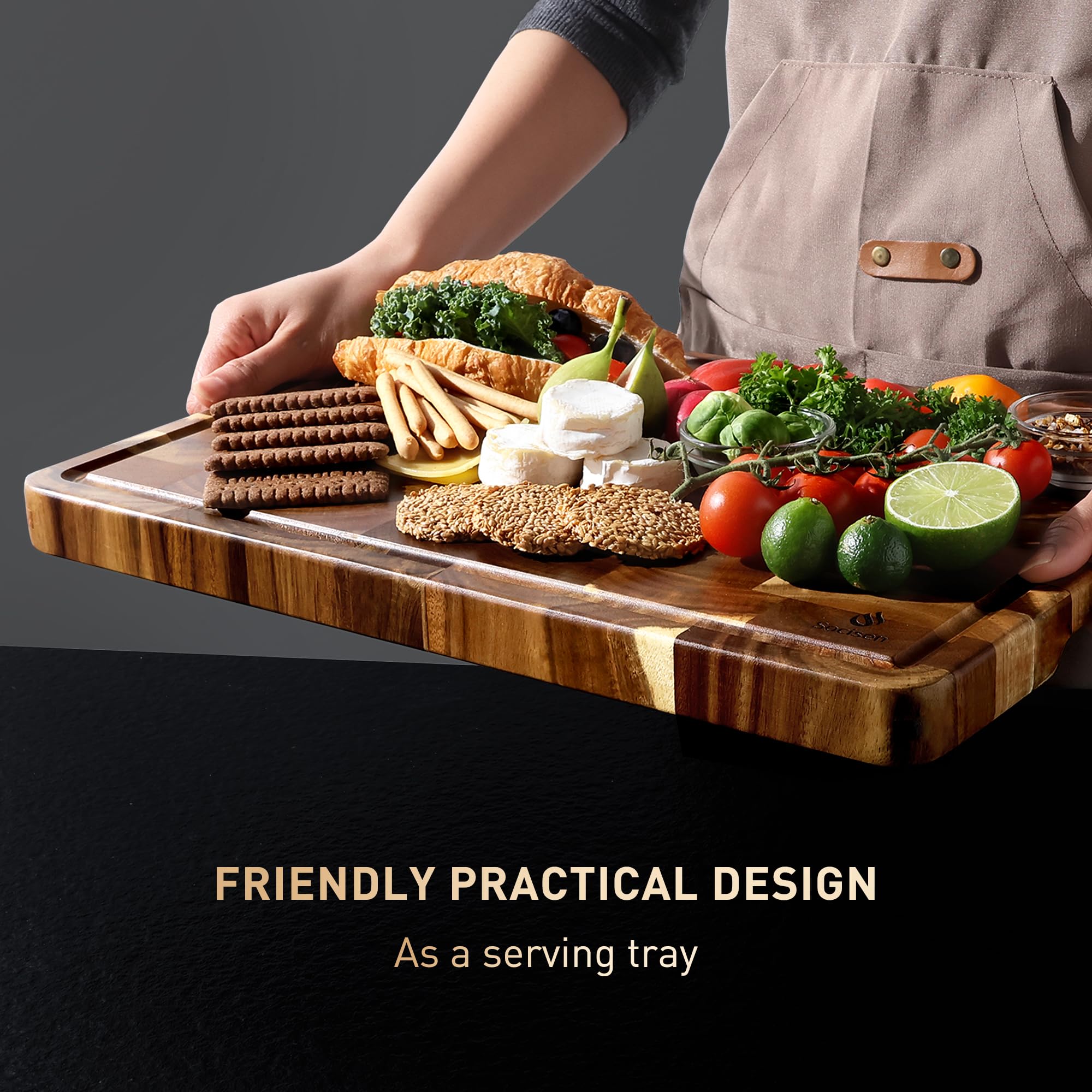 Socisen prep-to-serving board ideal for slicing and presenting foods.
