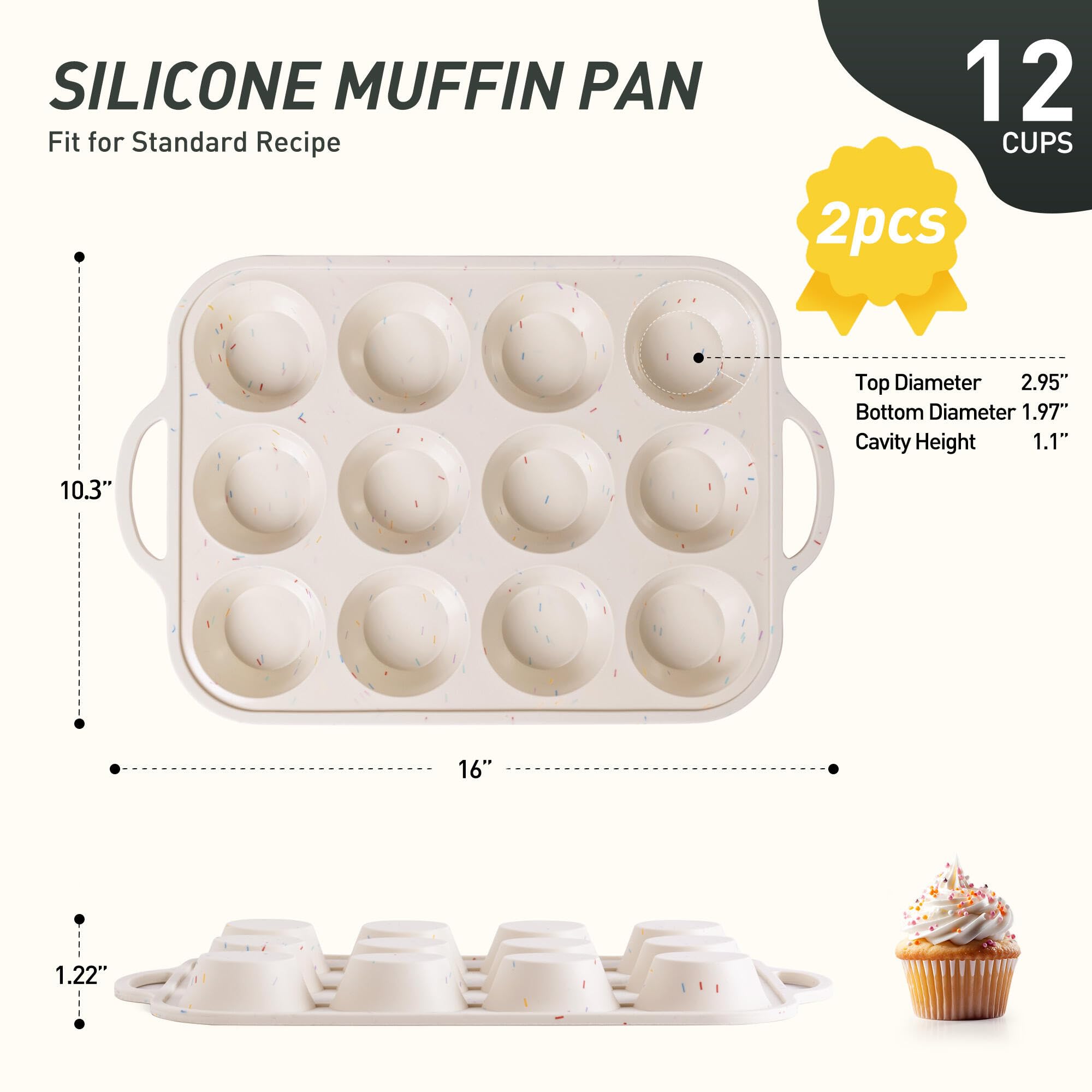Socisen regular 12-cup cupcake pan ensures even baking across all cups.