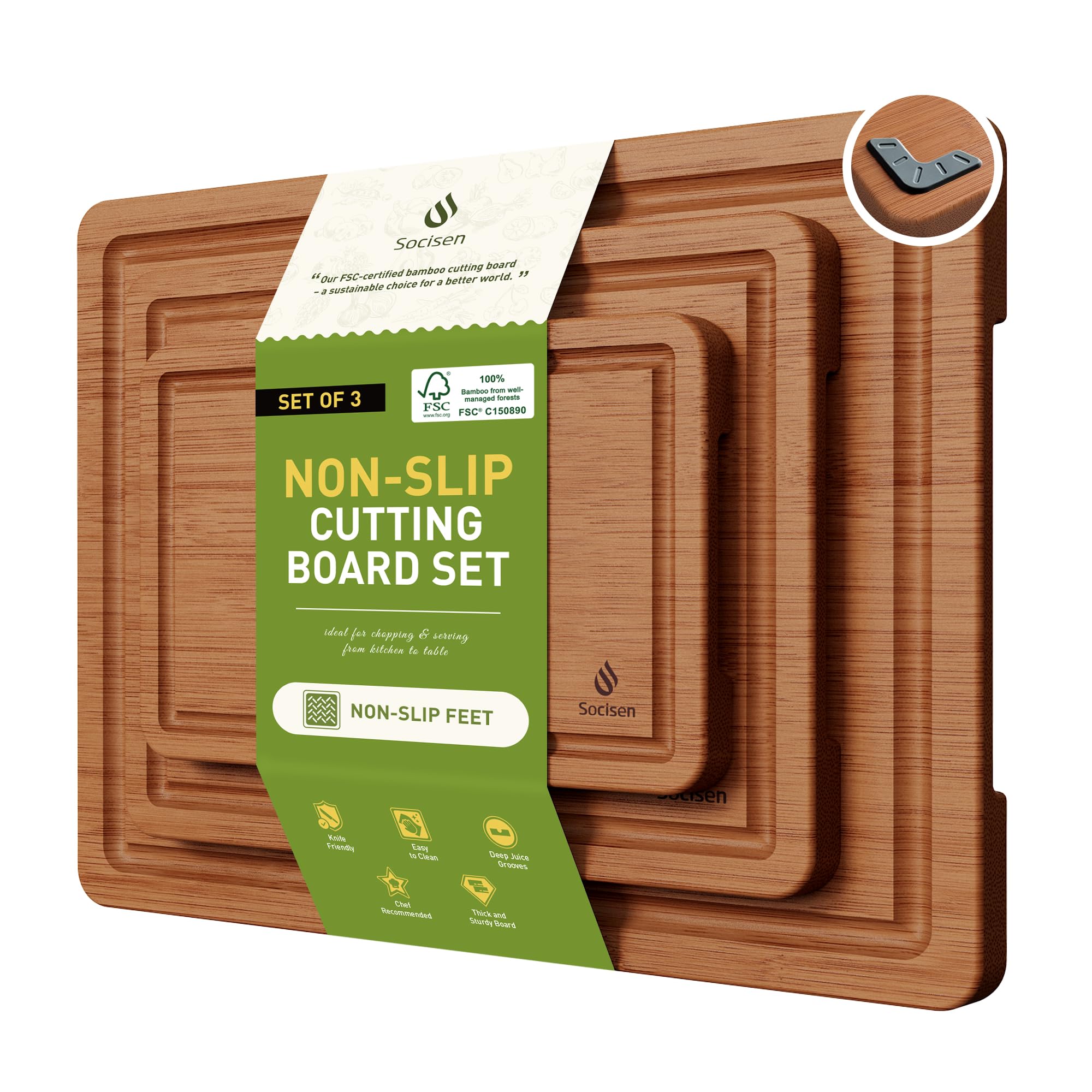 Socisen bamboo cutting board small 9x6 ideal for quick prep tasks.