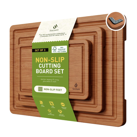 Socisen bamboo cutting board small 9x6 ideal for quick prep tasks.