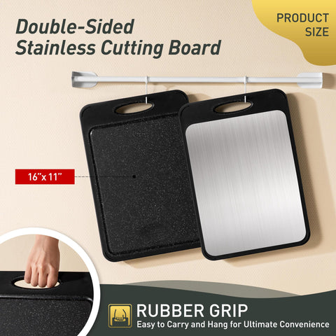 Socisen stainless steel cutting board vegetable side for easy, clean chopping.