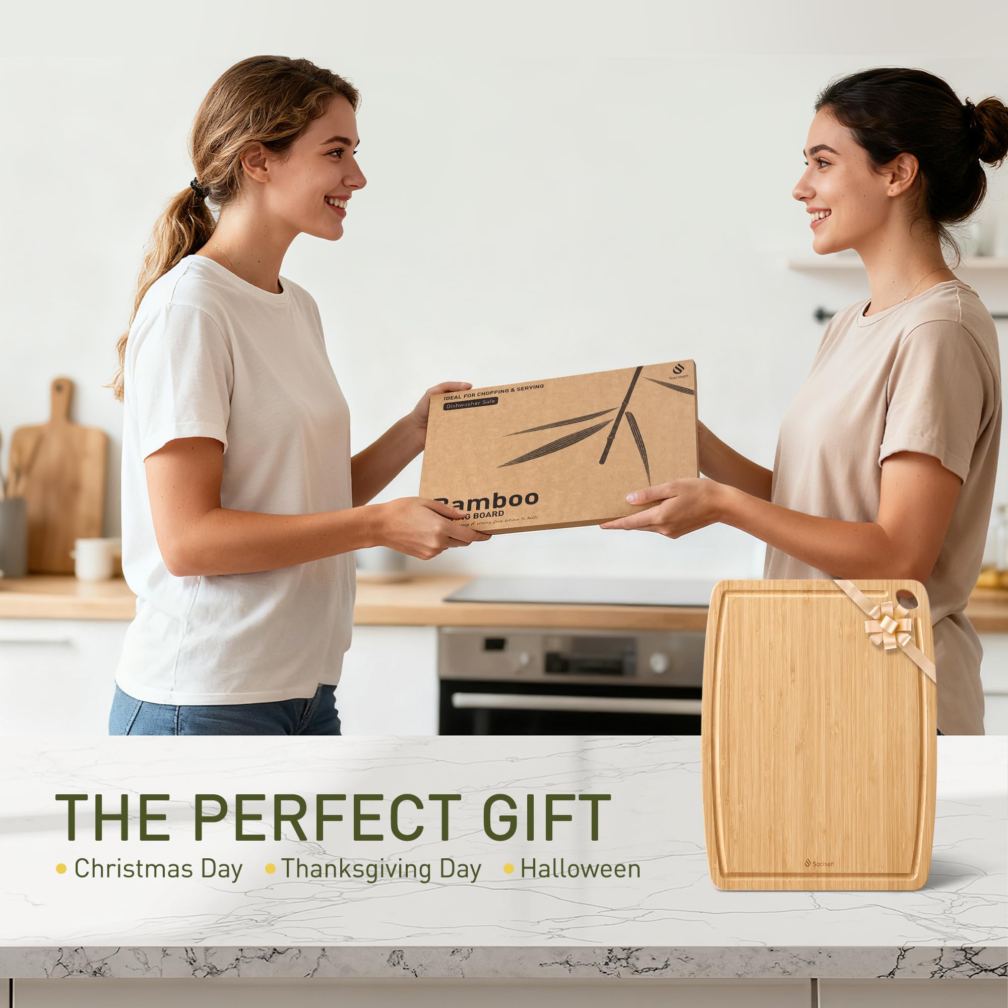 Socisen bamboo board complements modern kitchens with durable, elegant design.