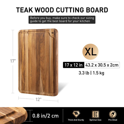 Socisen 17-inch teak cutting board top view reveals generous cutting surface