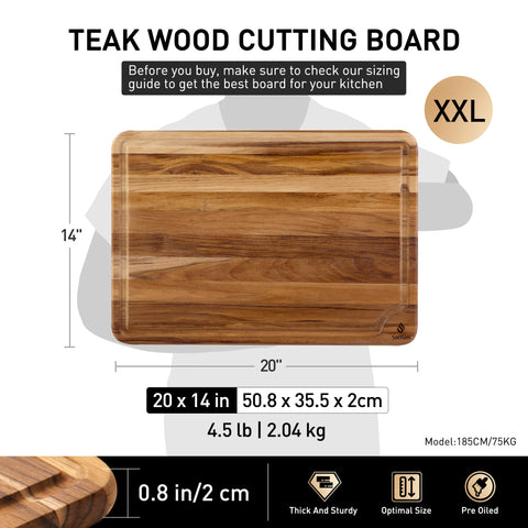 Socisen teak cutting board with non-slip base for stable prep.