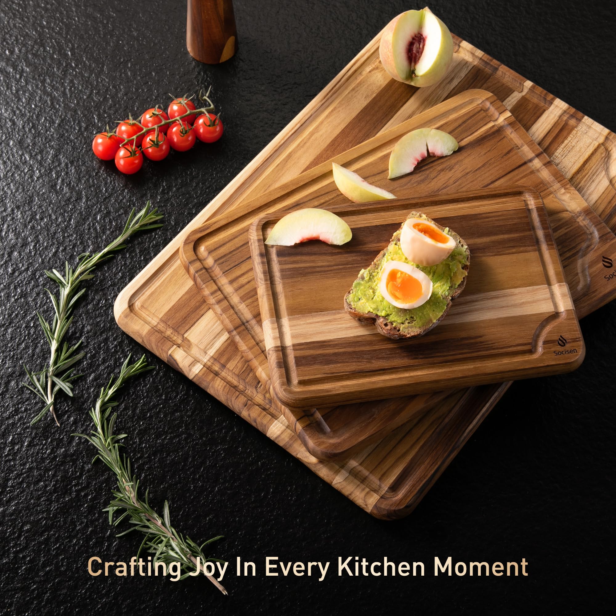 Socisen teak cutting boards ethical sourcing from responsibly managed forests.