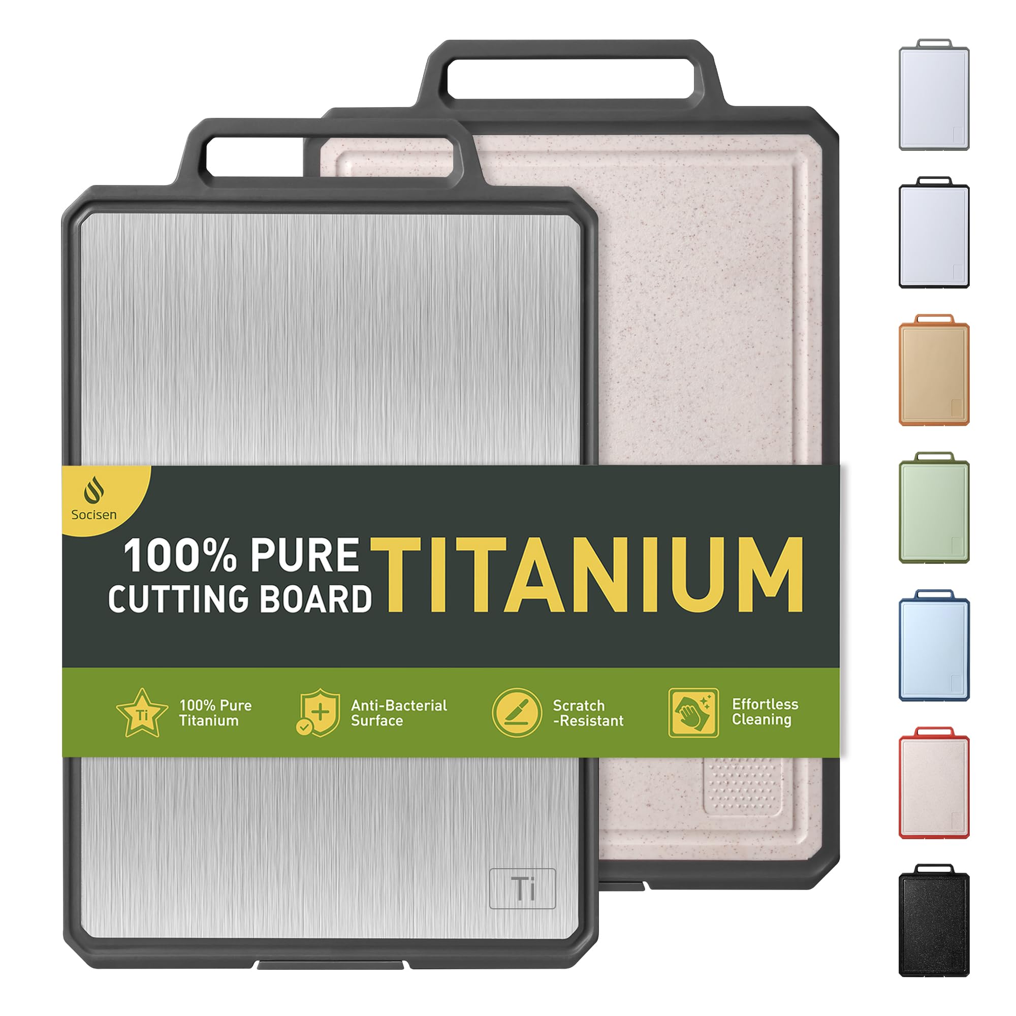 Socisen titanium cutting board dual-sided for meat slicing and easy cleanup.