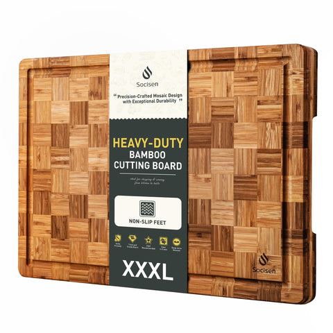 Socisen XXXXL bamboo cutting board with non-slip feet for stable prep