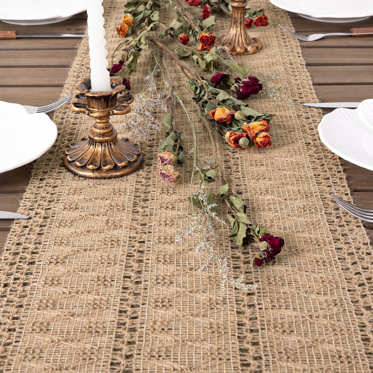 Socomi boho table runner close-up of macrame fringe adds artisanal charm