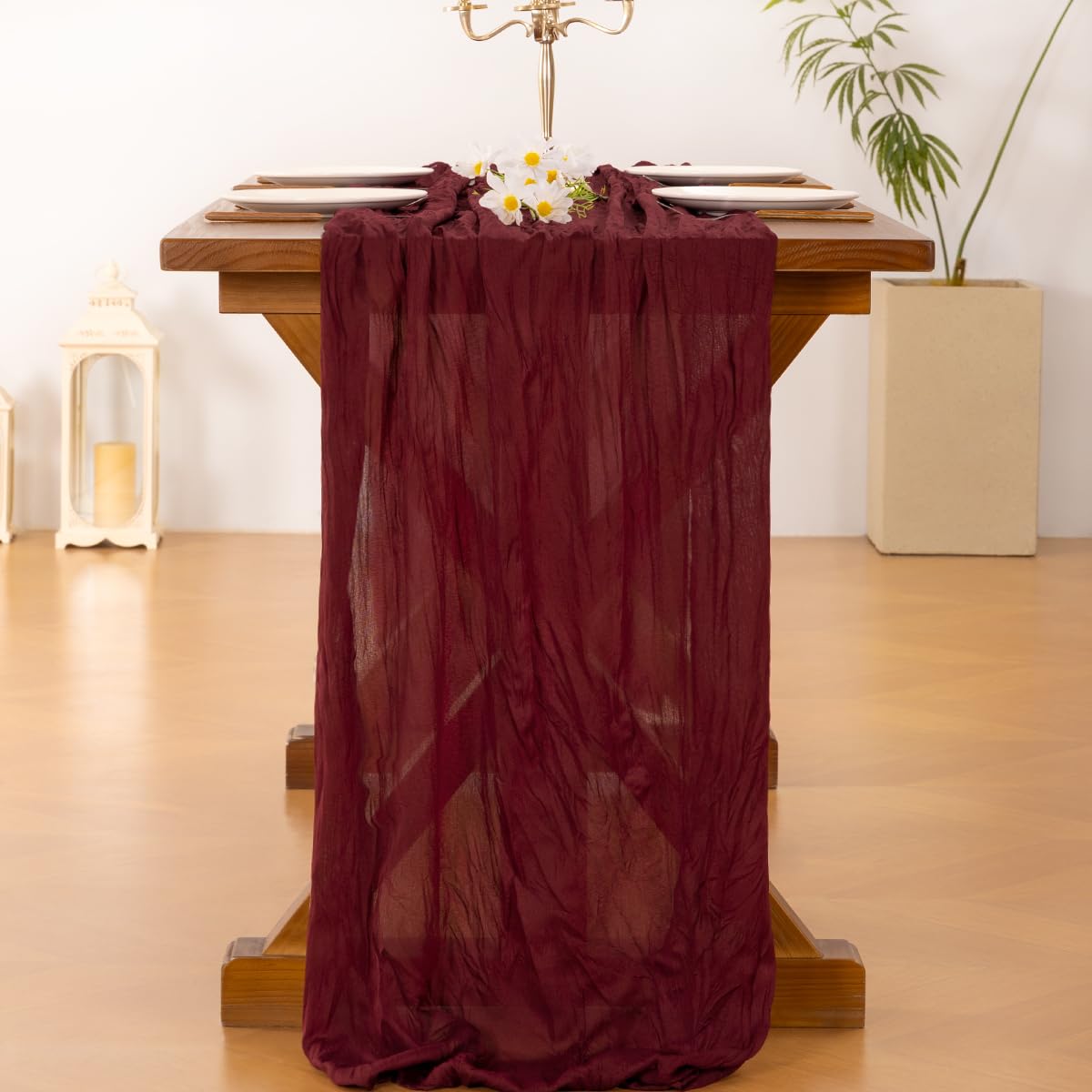Socomi burgundy red cheesecloth runner close-up dye showing natural depth
