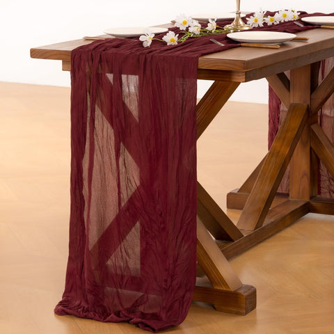 Socomi burgundy red cheesecloth runner edge stitching detail