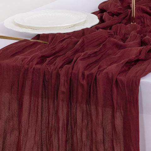 Socomi burgundy cheesecloth runner suits holiday tables with versatile easy care styling