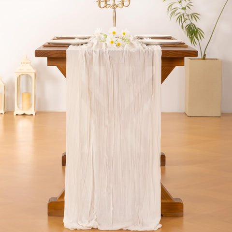 Socomi baby shower cheesecloth runner adds airy, gentle ambiance.