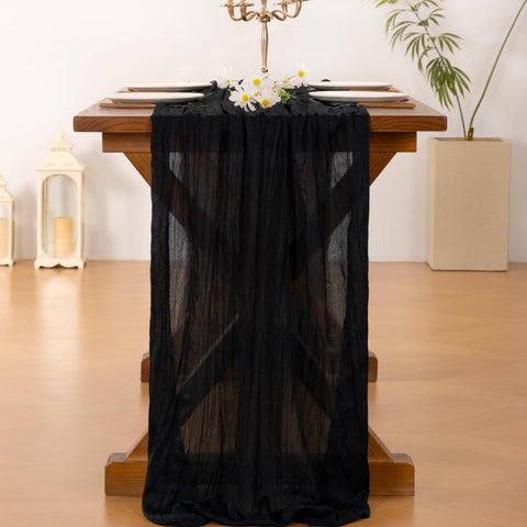 Socomi cheesecloth table runner edge stitching shown for durable fray resistance.