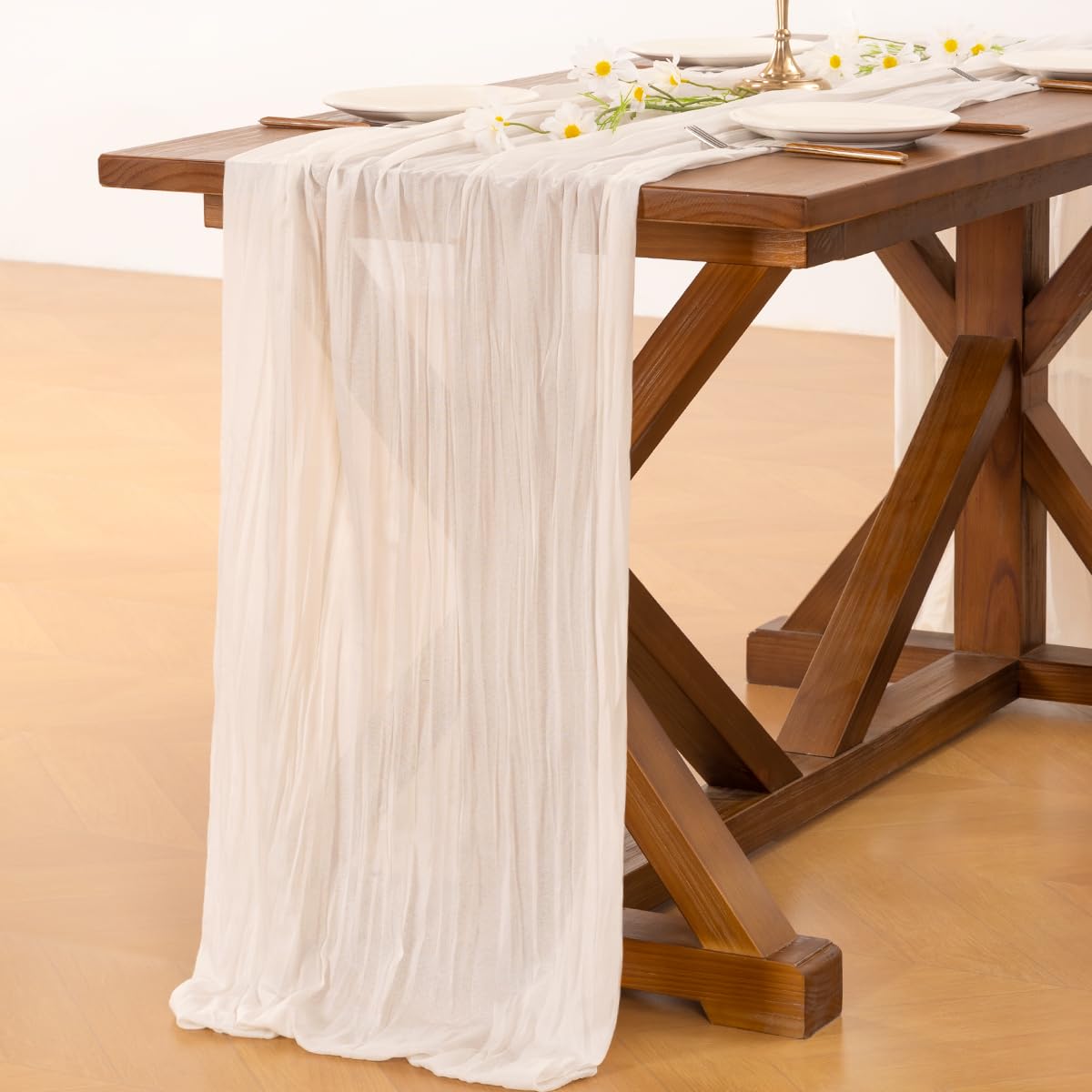 Socomi ivory gauze runner for Valentine s Day sets a romantic dining table.