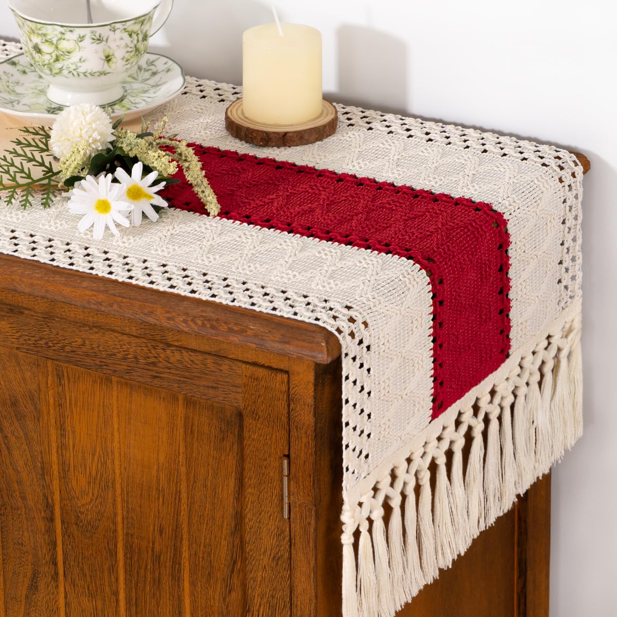 Socomi dining table runner adds textured cotton-linen warmth to rustic spaces.