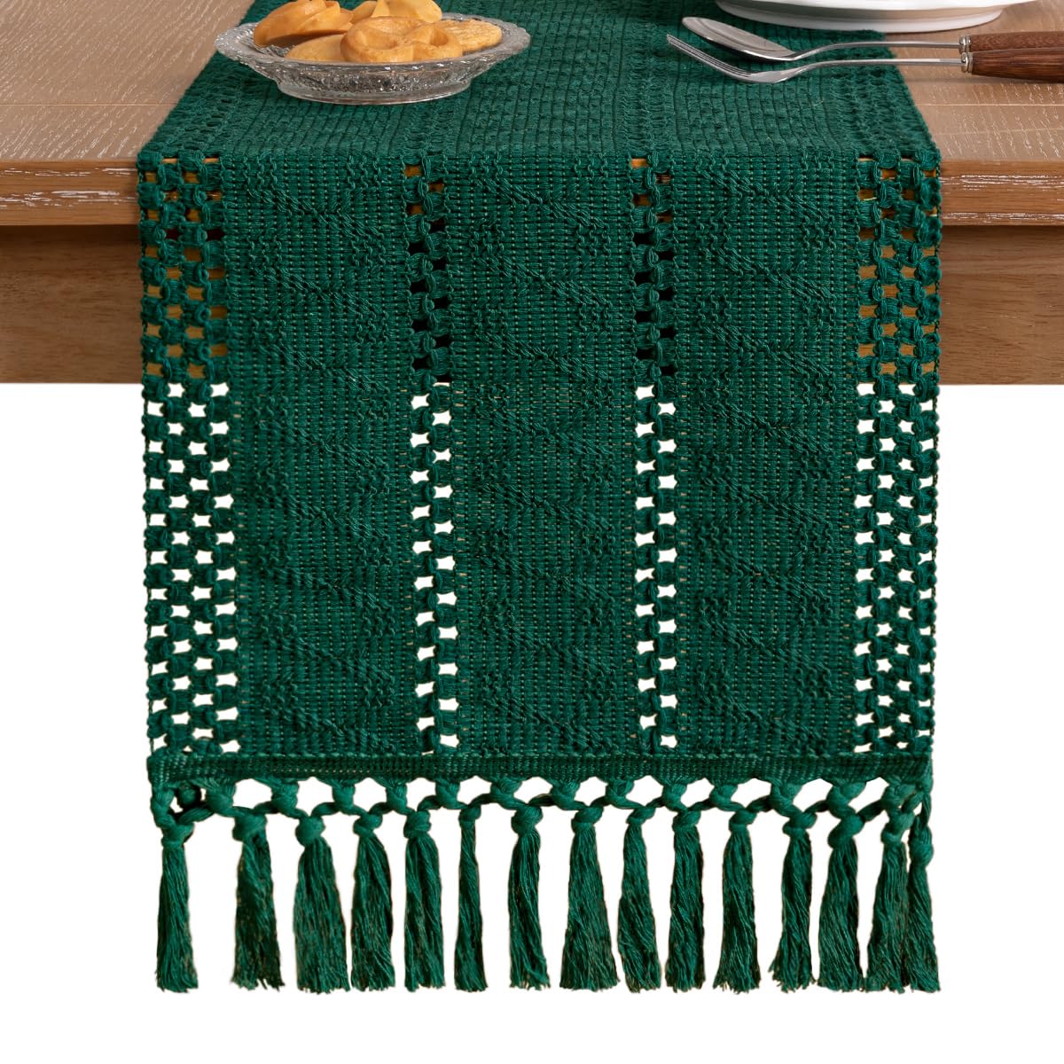 Socomi cotton-linen blend runner brings warmth to coffee tables or dressers.
