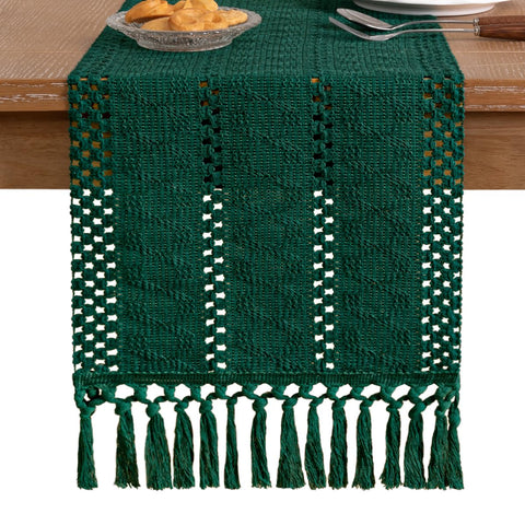 Socomi cotton-linen blend runner brings warmth to coffee tables or dressers.