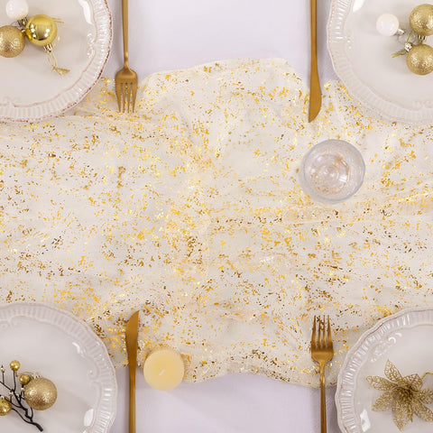 Socomi Gold Table Runner beige color closeup highlights fabric texture.