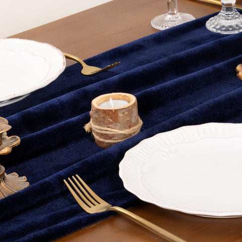 Socomi navy velvet runner featured in holiday dining scenes.