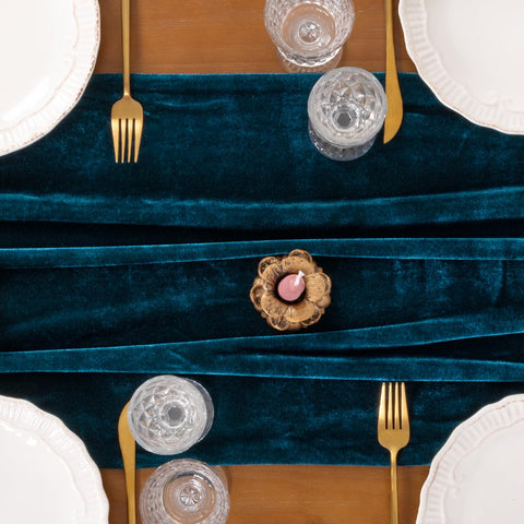 Socomi Peacock Velvet Table Runner packaging and display ready for gifting