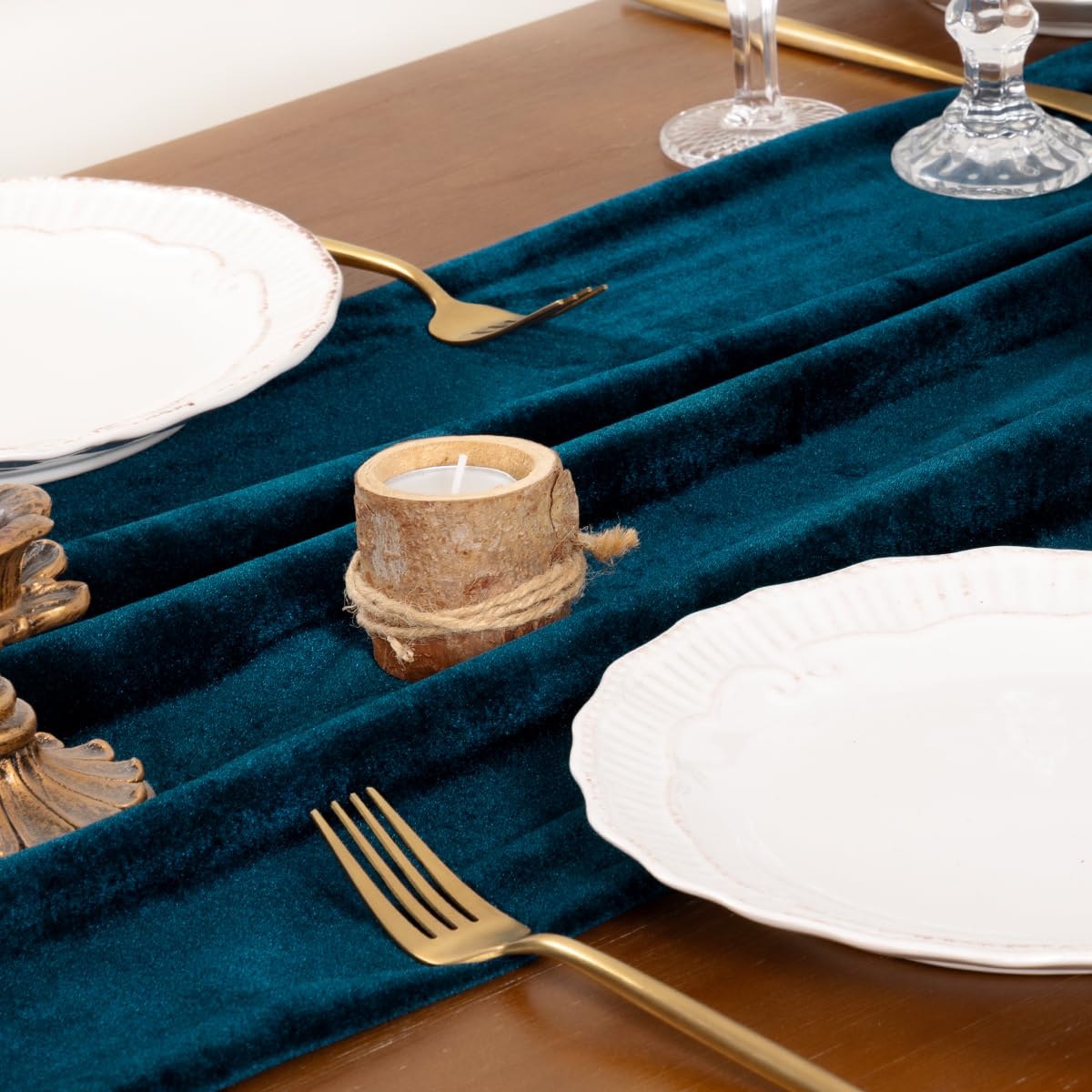 Socomi Peacock Velvet Table Runner styled for weddings and festive dining moments