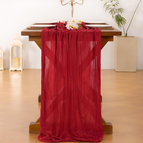 Socomi rustic gauze runner displayed on a formal dining table