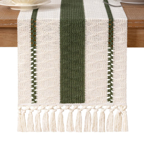 Socomi olive-green table runner shown on dining table for family meals.