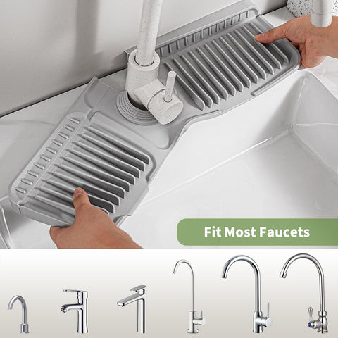SOCORIA mat with cut-to-fit hole enabling precise faucet fit