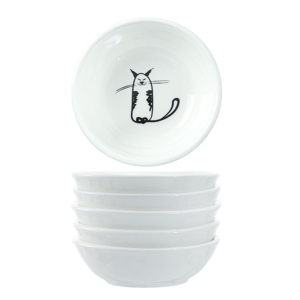 SOCOSY cat ceramic sauce dish set, side view, sturdy high-fired design