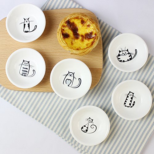 SOCOSY cat ceramic sauce dish six-pack, perfect for sushi nights