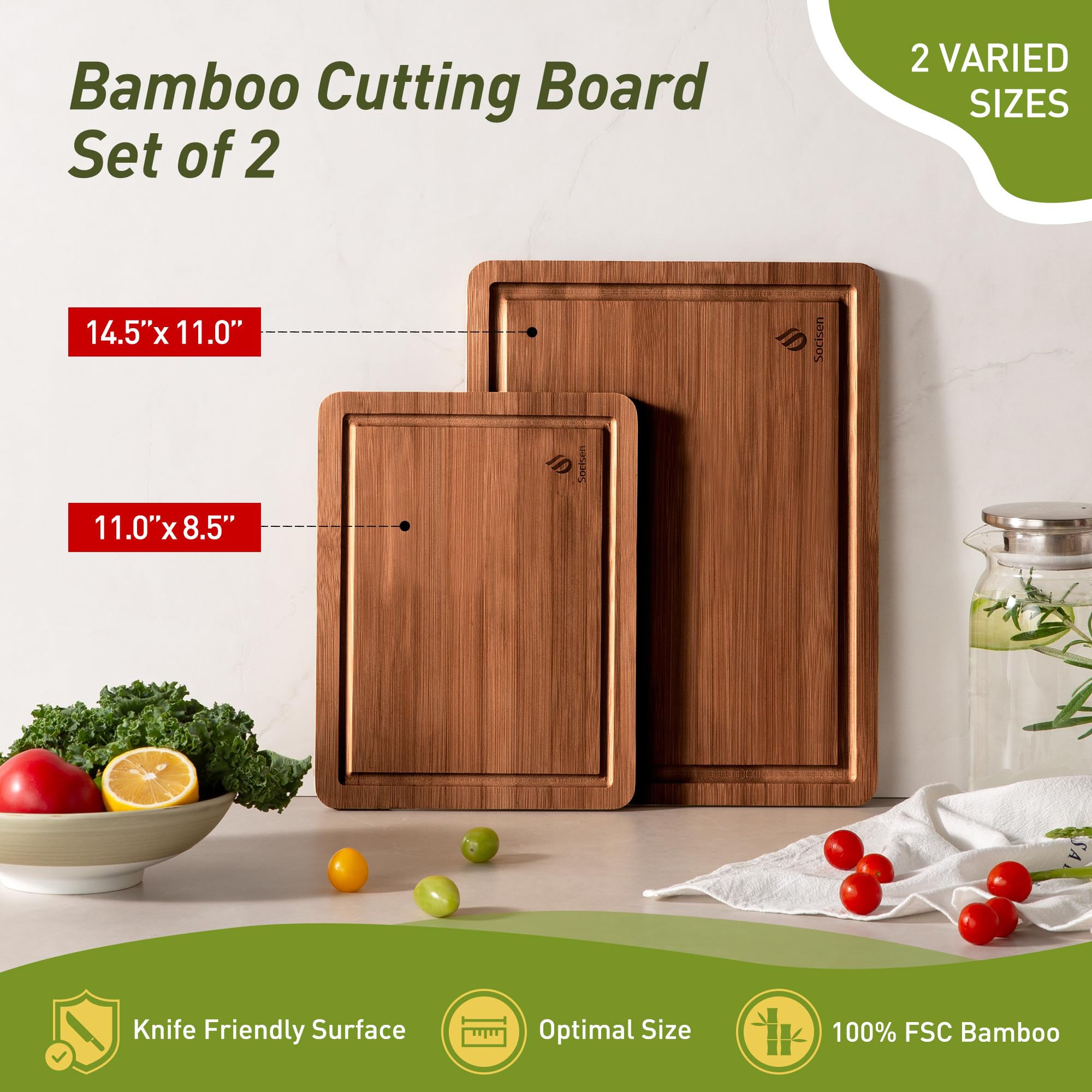 Socisen cutting board with non-slip feet for stable prep on any counter