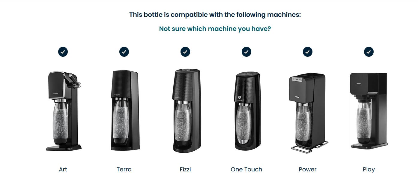 Sodastream bottle on kitchen counter with sleek black design.