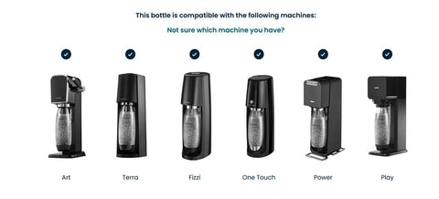 Sodastream bottle on kitchen counter with sleek black design.