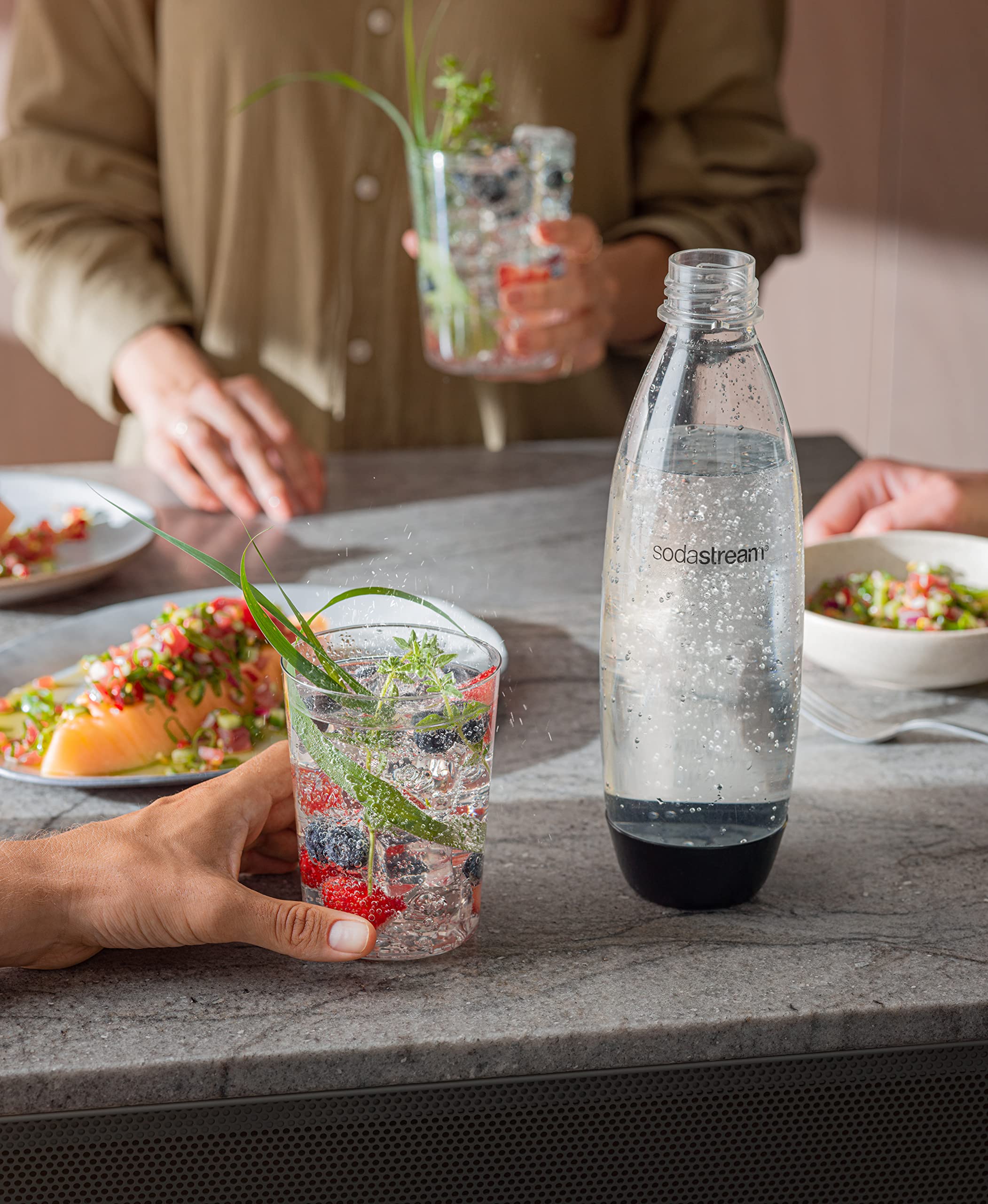 SodaStream bottle on kitchen counter ready for your next sip.