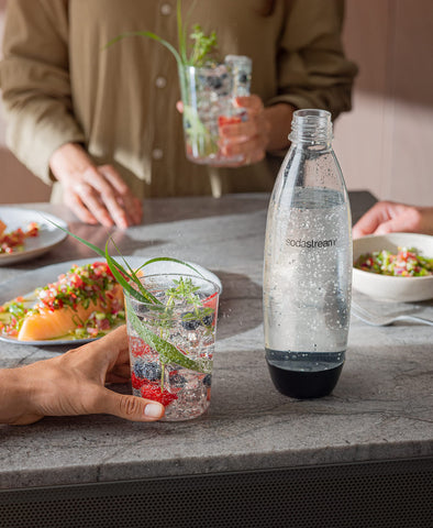 SodaStream bottle on kitchen counter ready for your next sip.