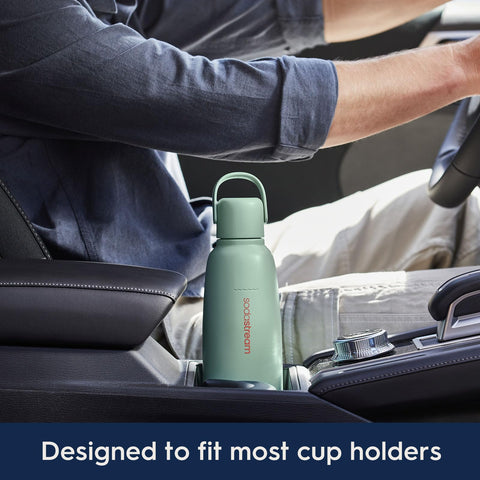 SodaStream Fizz & Go Cool Sand bottle texture close-up shows stainless steel finish.