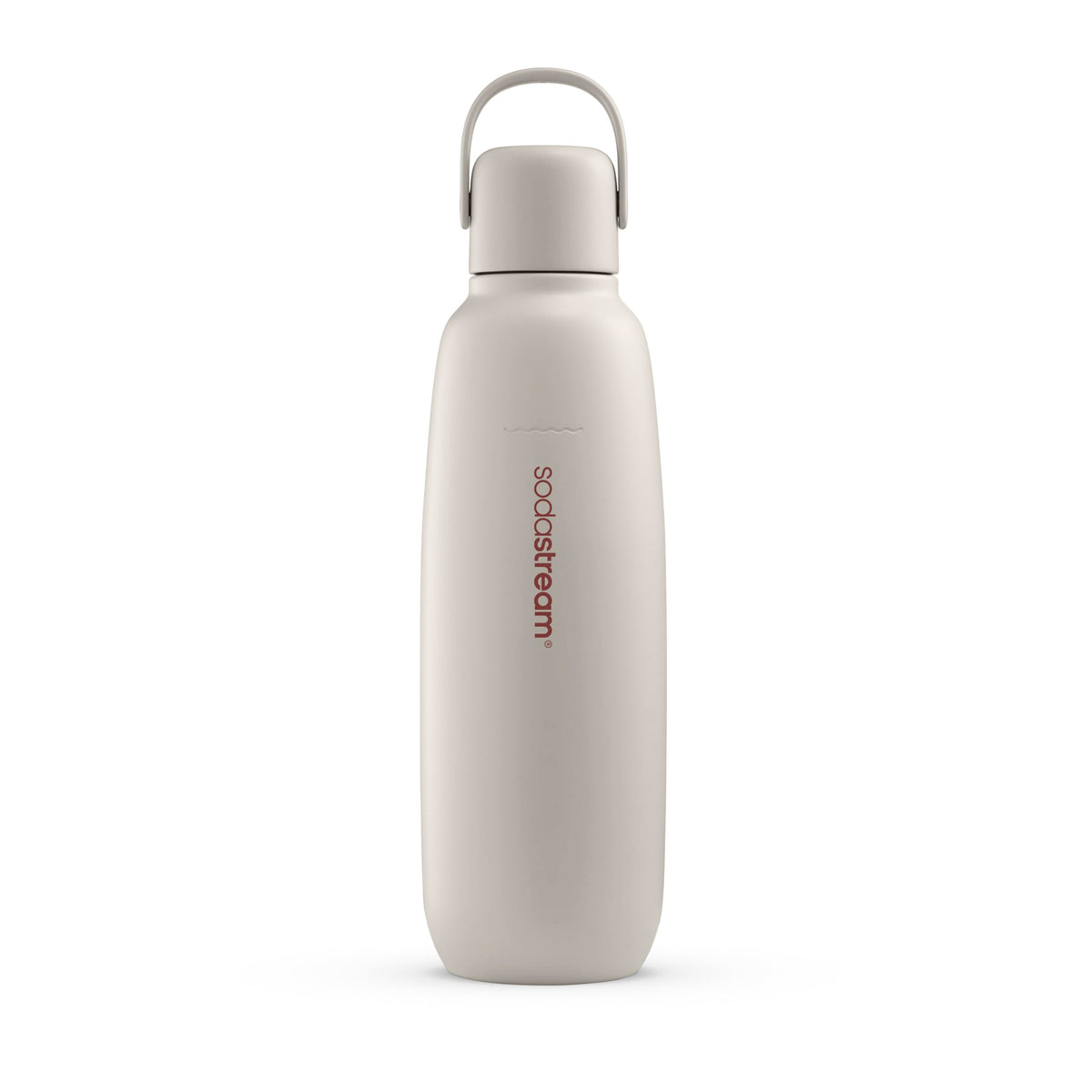 SodaStream Fizz & Go Cool Sand bottle front view; keeps beverages cold and bubbly.