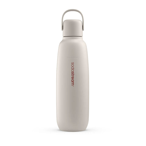 SodaStream Fizz & Go Cool Sand bottle front view; keeps beverages cold and bubbly.