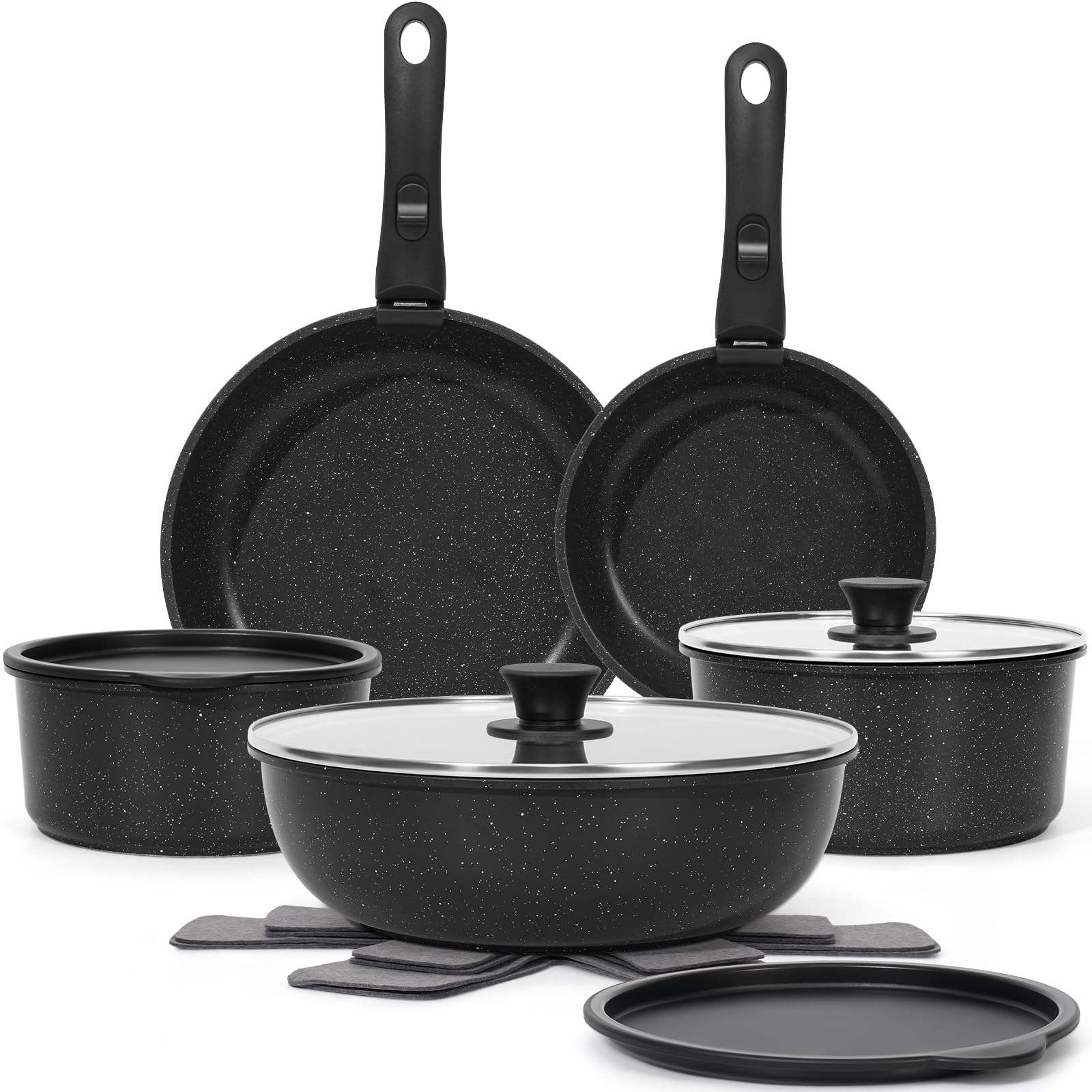 SODAY 15-piece pots and pans set for versatile cooking and organized storage.