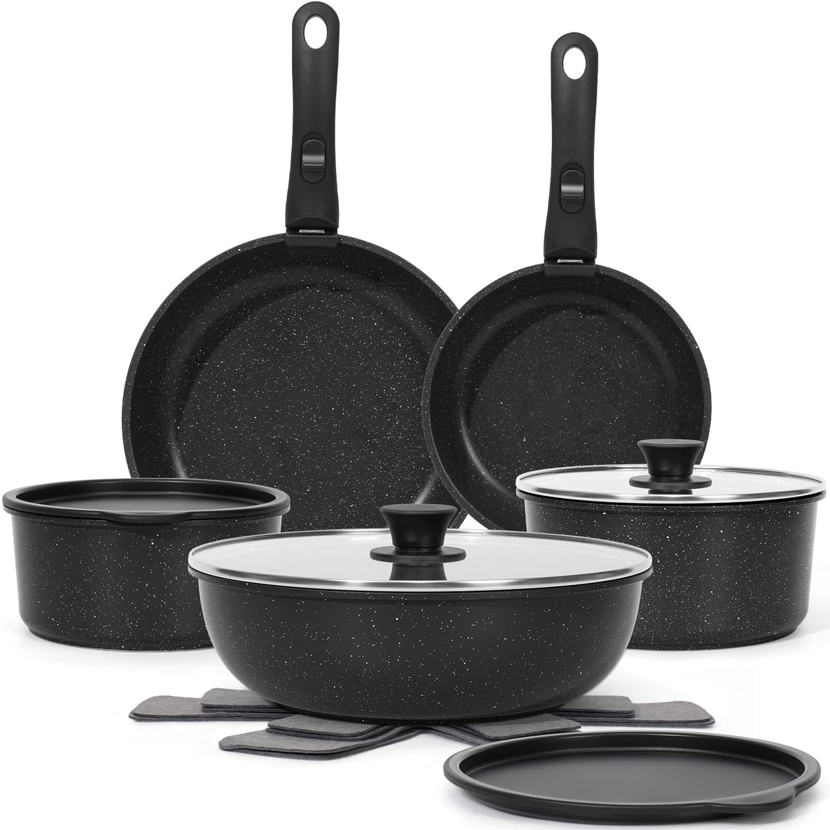 SODAY 15-piece pots and pans set for versatile cooking and organized storage.